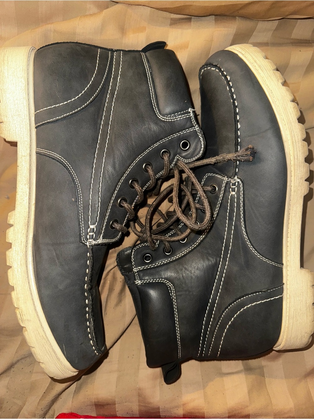 Men's Grey Lace-Up Work Boots with Cream Outsole